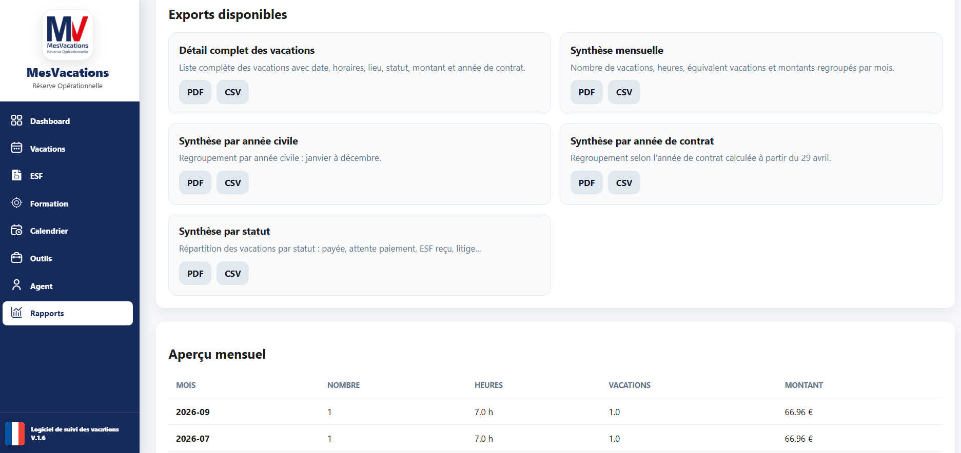Rapports & exports